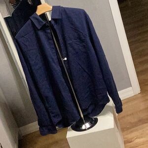 Sale!!! Magashoni Navy Blouse - 2 Pockets - Roll Tab Sleeve - size L